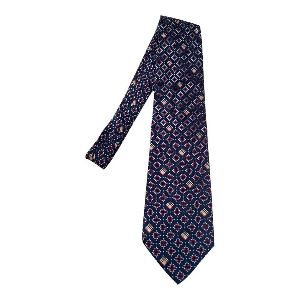BURBERRYS OF LONDON Blue Geometric Silk Tie Made In Italy 58